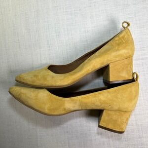 Suede Mustard Yellow Susina Women's 8M Pumps Pointed Toe Block Heel Shoes GUC